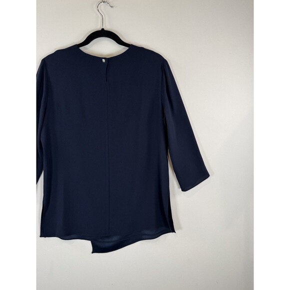 MM.LaFleur Womens Top Blue The Bourgeois Blouse Asymmetrical 3/4 Sleeve Small - Picture 9 of 12